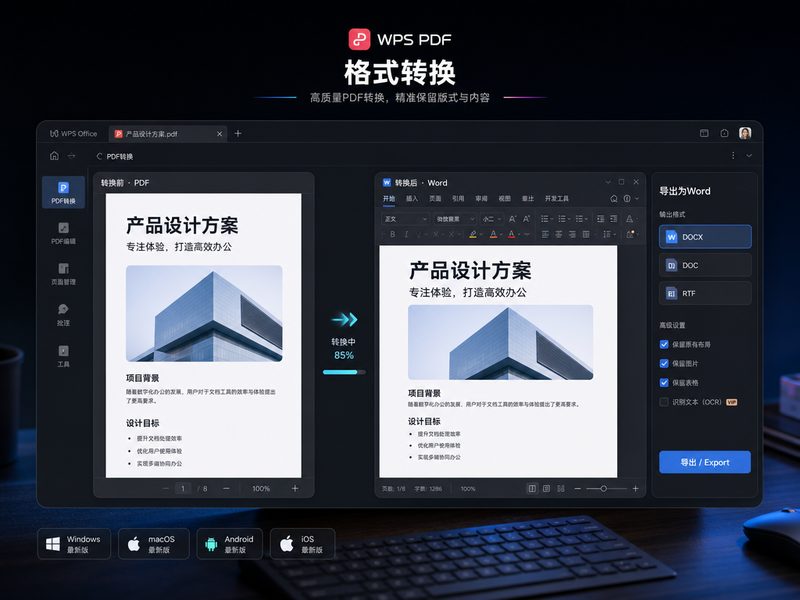 WPS专业级PDF处理引擎与格式转换界面